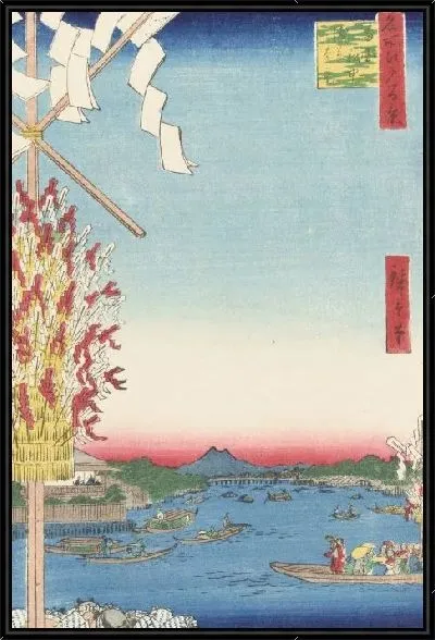 Картина Вид квартала Асакуса (1856) (One Hundred Famous Views of Edo “A Distant View of Asakusa from a Boat at Ryogoku”)