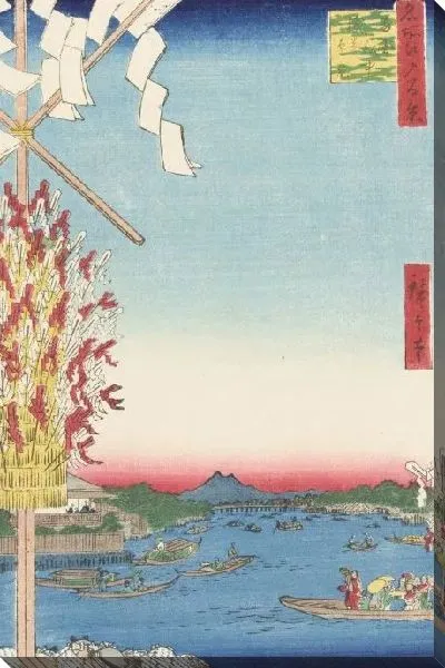 Картина Вид квартала Асакуса (1856) (One Hundred Famous Views of Edo “A Distant View of Asakusa from a Boat at Ryogoku”)