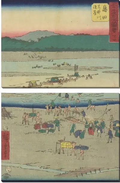 Модульная картина Станция Шимада (1855) (Shimada station, from Fifty-three Stations Along the Tokaido (Tokaido Gojusan-tsugi))