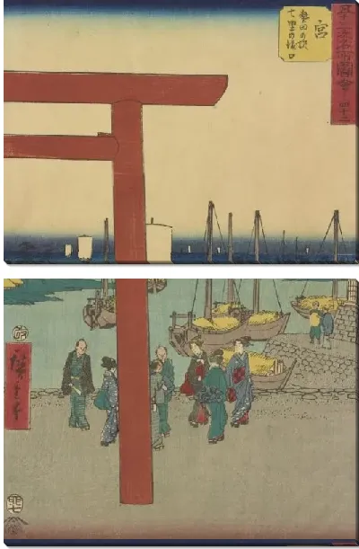 Модульная картина Станция Мия (1855) (Miya station, from Fifty-three Stations Along the Tokaido (Tokaido Gojusan-tsugi))