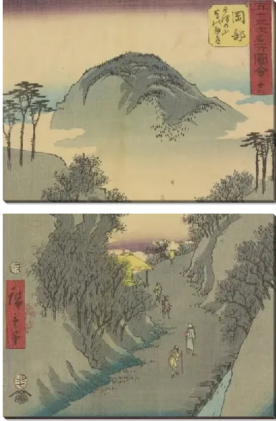 Модульная картина Станция Окабе (1855) (Okabe station, from Fifty-three Stations Along the Tokaido (Tokaido Gojusan-tsugi))