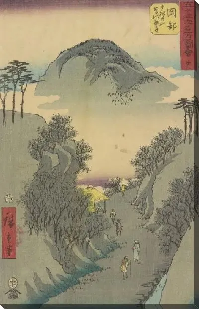 Картина маслом Станция Окабе (1855) (Okabe station, from Fifty-three Stations Along the Tokaido (Tokaido Gojusan-tsugi))