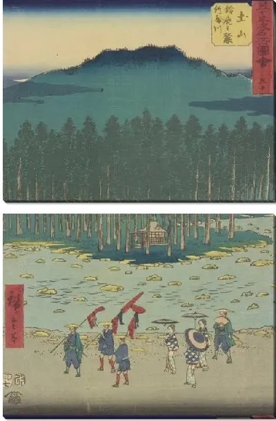 Модульная картина Станция Цущияма (1855) (Tsuchiyama station, from Fifty-three Stations Along the Tokaido (Tokaido Gojusan-tsugi))