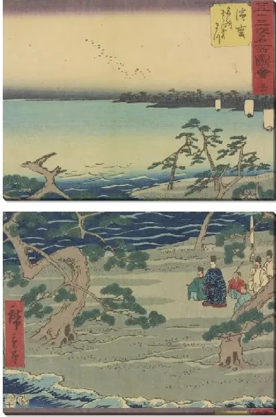 Модульная картина Станция Хамамацу (1855) (Hamamatsu station, from Fifty-three Stations Along the Tokaido (Tokaido Gojusan-tsugi))