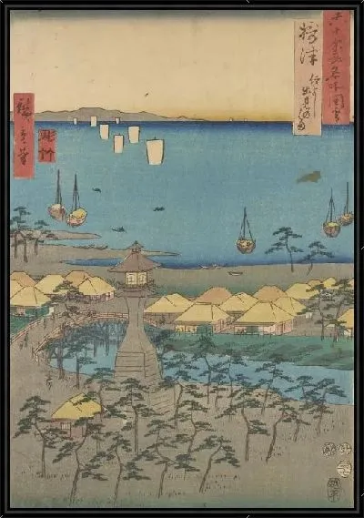 Картина Сумиёси (Rokuju Yoshu Meisho Zue-Settsu Sumiyoshi Demi no Hama)