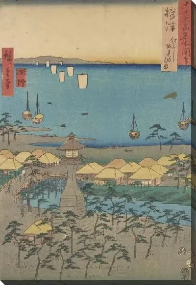 Картина маслом Сумиёси (Rokuju Yoshu Meisho Zue-Settsu Sumiyoshi Demi no Hama)
