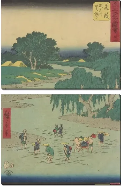 Модульная картина Станция Фуджиета (1855) (Fujieda station, from Fifty-three Stations Along the Tokaido (Tokaido Gojusan-tsugi))