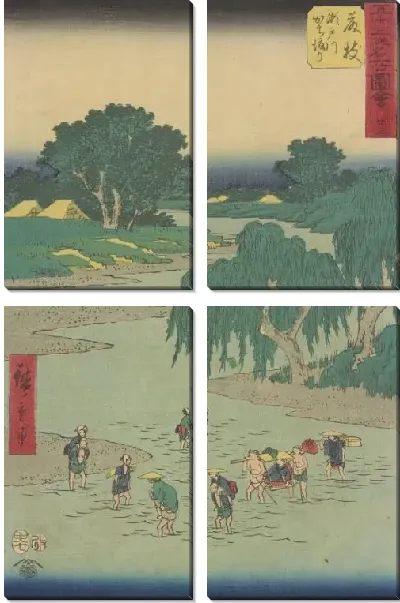 Модульная картина Станция Фуджиета (1855) (Fujieda station, from Fifty-three Stations Along the Tokaido (Tokaido Gojusan-tsugi))