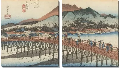 Модульная картина Большой мост (1833) (Fifty-Three Stations of the Tokaido Hoeido Edition “Keishi (Great Sanjo Bridge)”)