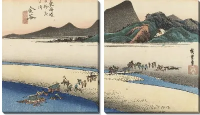 Модульная картина Река (1833) (Fifty-Three Stations of the Tokaido Hoeido Edition “Kanaya (Totomi Bank of Oi River)”)