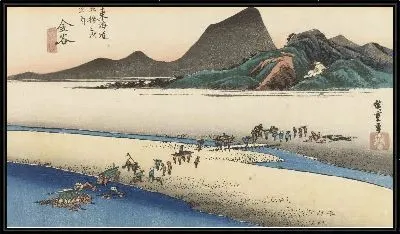 Картина Река (1833) (Fifty-Three Stations of the Tokaido Hoeido Edition “Kanaya (Totomi Bank of Oi River)”)