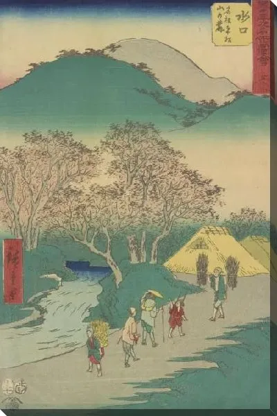 Картина маслом Станция Минакучи (1855) (Minakuchi station, from Fifty-three Stations Along the Tokaido (Tokaido Gojusan-tsugi))