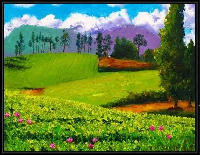 Картина Холмы с цветами и деревьями