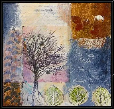 Абстракция с листьями, деревьями и надписями