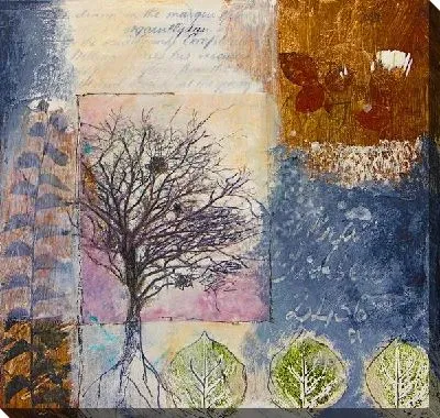 Абстракция с листьями, деревьями и надписями