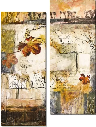 Модульная картина Абстракция с листьями, деревьями и надписями №2