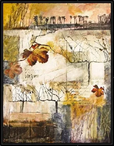 Картина Абстракция с листьями, деревьями и надписями №2