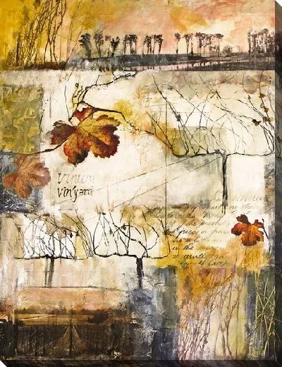 Картина маслом Абстракция с листьями, деревьями и надписями №2