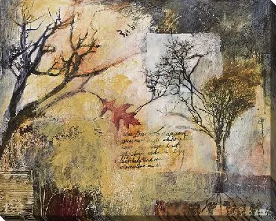 Абстракция с листьями, деревьями и надписями №3