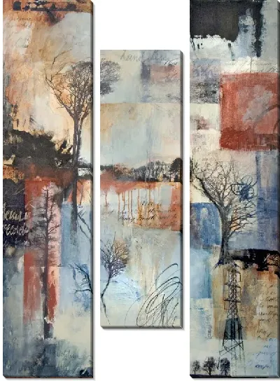 Модульная картина Абстракция с  деревьями и надписями