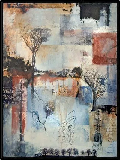 Картина Абстракция с  деревьями и надписями