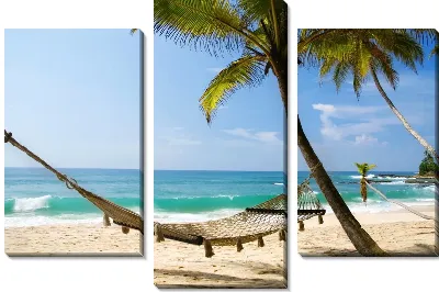 Модульная картина Гамак и пальмы на морском берегу