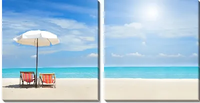 Модульная картина Пляж с шезлонгами и зонтом