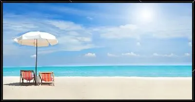 Картина Пляж с шезлонгами и зонтом