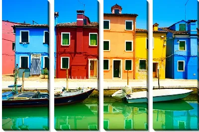 Модульная картина Цветные дома и лодки в Венеции