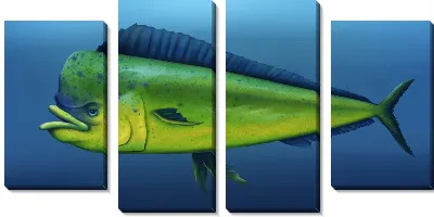 Модульная картина Зелёная рыба на синем фоне