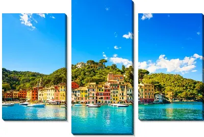 Модульная картина Вид на бухту в Портофино с домами и лодками