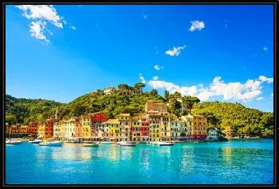 Картина Вид на бухту в Портофино с домами и лодками