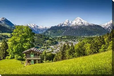 Постер Домик на лугу на фоне гор