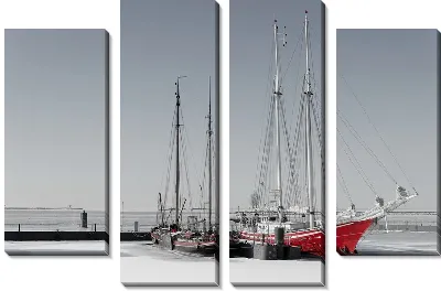 Модульная картина Красная парусная яхта у берега