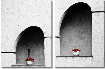 Модульная картина Красная герань на деревенском крыльце