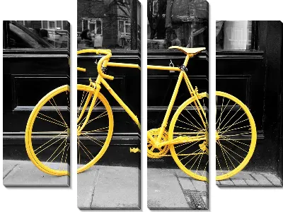 Модульная картина Жёлтый велосиед на черно-белом фоне
