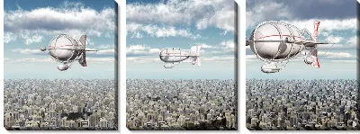 Модульная картина Дирижабли над мегополисом