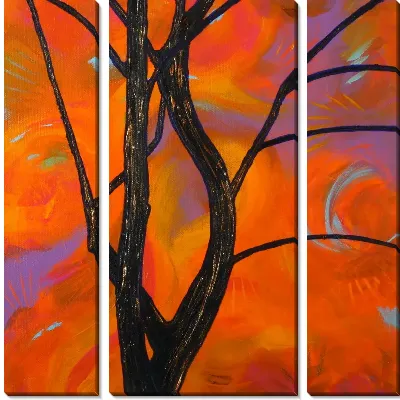 Модульная картина Ветви дерева на абстрактном фоне
