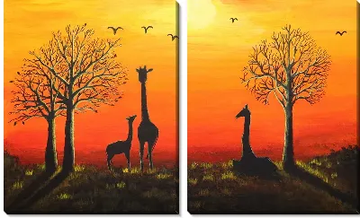 Модульная картина Жирафы на закате