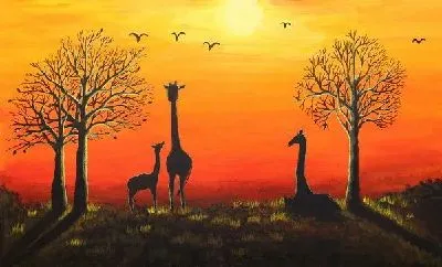 Жирафы на закате