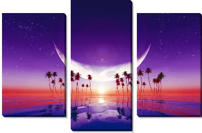 Модульная картина Затмение над тропическим островом