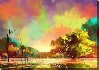 Картина маслом Пейзаж с дорогой и деревьями