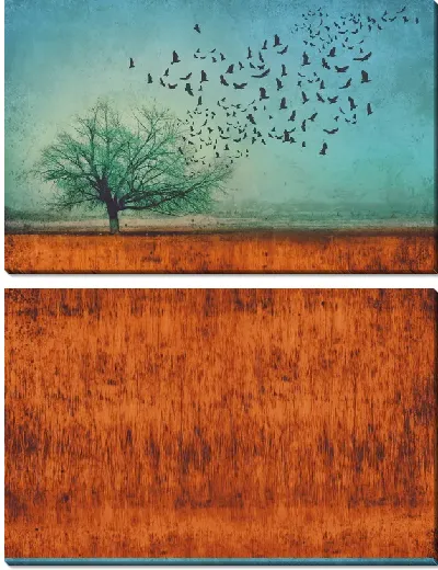 Модульная картина Дерево и стая птиц