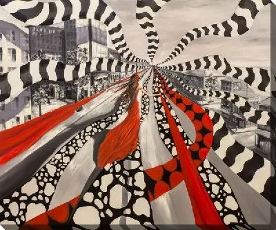 Картина маслом Абстрактная перспектива  с красным и черно-белым цветом