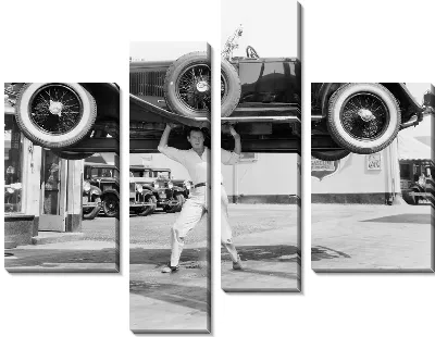 Модульная картина Мужчина поднял ретро-автомобиль