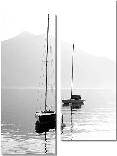 Модульная картина Лодки на фоне гор