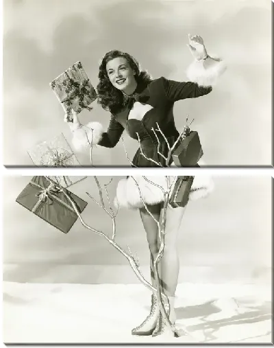 Модульная картина Девушка в костюме санты