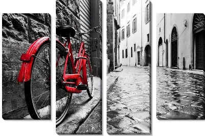 Модульная картина Красный велосипед на европейской улочке