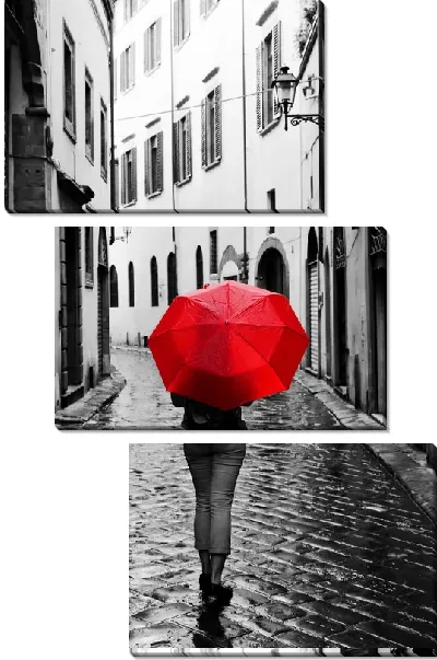 Модульная картина Человек с красным зонтом