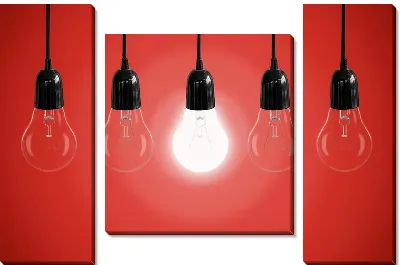 Модульная картина Лампочки на красном фоне